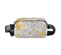 Riñonera de moda con pintura al óleo amarilla y blanca con toque floral para mujeres y hombres, mini bolsa cruzada antirrobo con correa ajustable para viajes, vacaciones, correr, Pintura al óleo
