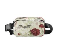Riñonera de moda con pintura de lavado de tinta con patrones de murciélagos y flores, bolsa cruzada para mujeres y hombres, resistente al agua, con correa ajustable para viajes, compras, correr