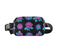 Riñonera de moda con rosas fluorescentes de neón rojo y azul para mujeres y hombres, mini riñonera con correa ajustable para viajes, vacaciones, correr