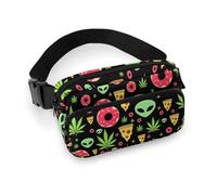 Riñonera de Moda para Hombre, riñonera portátil, Paquete Grande con Correa Ajustable para Correr, Senderismo, Entrenamiento, Viajes, Compatible con Alien Donut Pot Leaf Weedleaf Pizza Negro