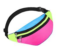 Riñonera de neón para niños, con dos bolsillos, manos libres, bolsa de cintura ajustable, para festivales, correr, rave de los años 80, riñonera para viajes al aire libre, retro, para fiestas de vacaciones, mujeres y hombres (estilo elegante), Como se ve en la foto