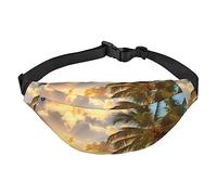 Riñonera de palmera hawaiana Sunset para hombres y mujeres, riñonera ajustable para viajes, caminar, correr, riñoneras, Black, Talla única, Mochila casual