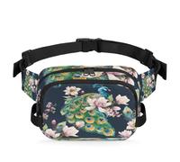 Riñonera de pavo real con diseño floral para mujeres, hombres, niñas y niños, riñonera de pavo real para correr, deportes, senderismo, bolsa de cinturón, color, XL, Organizador de bolsas