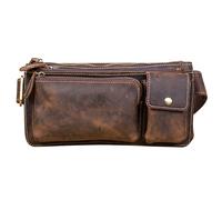 Riñonera de piel auténtica hecha a mano con cuero vacuno de grano superior para hombres, bolsa de cintura multifuncional vintage, Brown, Talla única