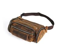 Riñonera de piel auténtica para el pecho, bolso cruzado vintage para hombre, paquete de ciclismo para motocicleta, riñonera con cremallera múltiple, Brown, Talla única
