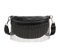 Riñonera de piel para mujer, con diamantes de imitación y borlas, bolsa de hombro con remaches, 7597+negro, moda