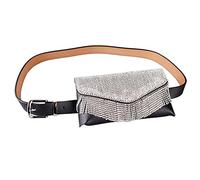 Riñonera de piel sintética con diamantes de imitación para mujer, riñonera con purpurina, negro D, Talla única