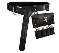 Riñonera de piel sintética de Alquimia medieval con 4 viales de poción de corcho, bolsa lateral para regalos de Navidad vintage, Negro-3 botellas, Medieval