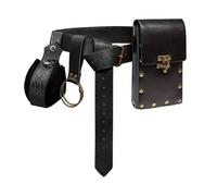 Riñonera de piel sintética Steampunk para teléfono, cinturón medieval con doble hebilla, accesorios de cosplay renacentista, negro, Talla única