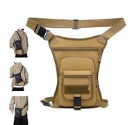 Riñonera de Pierna en Tejido Oxford, Bolsa Táctica Impermeable para Hombre y Mujer, Pernera Multifuncional para Moto, Senderismo y Pesca, Riñonera de Muslo Ligera y Ajustable (Khaki)