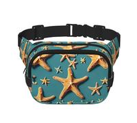 Riñonera de playa con estampado de estrella de mar con extensor para hombres y mujeres, riñonera con bolsillos con cremallera, Negro -, Talla única