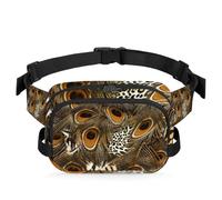 Riñonera de plumas de pavo real con estampado de leopardo para mujeres, hombres, niñas y niños, riñonera de pavo real para correr, deportes, senderismo, bolsa de cinturón, color, XL, Organizador de