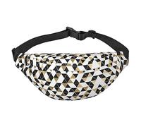 Riñonera de poliéster impermeable con cinturón ajustable, versátil bolsa cruzada para hombres y mujeres, Triángulos modernos de oro blanco y negro de moda, Talla única