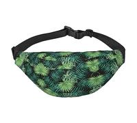 Riñonera de poliéster impermeable con cinturón ajustable, versátil bolsa cruzada para hombres y mujeres, Patrón de hoja de palma transparente, Talla única