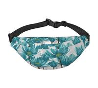 Riñonera de poliéster impermeable con cinturón ajustable, versátil bolsa cruzada para hombres y mujeres, Verde azulado gris y blanco floral, Talla única