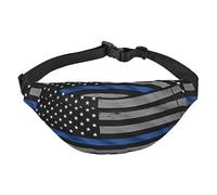 Riñonera de poliéster impermeable con cinturón ajustable, versátil bolsa cruzada para hombres y mujeres, Bandera americana de línea azul fina, Talla única