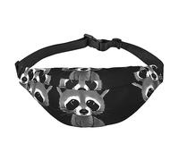Riñonera de poliéster impermeable con cinturón ajustable, versátil bolsa cruzada para hombres y mujeres, Lindo mapache de dibujos animados, Talla única