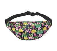 Riñonera de poliéster impermeable con cinturón ajustable, versátil bolsa cruzada para hombres y mujeres, Flor colorida hawaiana, Talla única