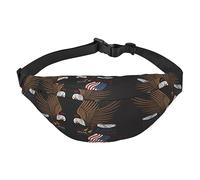 Riñonera de poliéster impermeable con cinturón ajustable, versátil bolsa cruzada para hombres y mujeres, Águila patriótica de Estados Unidos con bandera estadounidense, Talla única