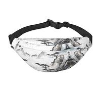 Riñonera de poliéster impermeable con cinturón ajustable, versátil bolsa cruzada para hombres y mujeres, Pintura de paisaje chino, Talla única