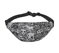 Riñonera de poliéster impermeable con cinturón ajustable, versátil bolsa cruzada para hombres y mujeres, Horrible patrón de flores de calaveras oscuras, Talla única