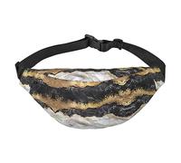Riñonera de poliéster impermeable con cinturón ajustable, versátil bolsa cruzada para hombres y mujeres, Mármol de lámina de oro blanco negro, Talla única