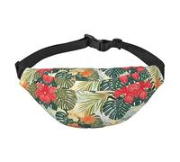 Riñonera de poliéster impermeable con cinturón ajustable, versátil bolsa cruzada para hombres y mujeres, Hojas De Vegetación Con Flores De Hibisco, Talla única