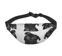 Riñonera de poliéster impermeable con cinturón ajustable, versátil bolsa cruzada para hombres y mujeres, Lindo perro carlino negro, Talla única
