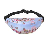 Riñonera de poliéster impermeable con cinturón ajustable, versátil bolsa cruzada para hombres y mujeres, Mariposas de flores rosas, Talla única