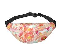 Riñonera de poliéster impermeable con cinturón ajustable, versátil bolsa cruzada para hombres y mujeres, Peonía melocotón, Talla única