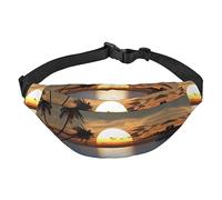 Riñonera de poliéster impermeable con cinturón ajustable, versátil bolsa cruzada para hombres y mujeres, Amanecer en la playa, Talla única