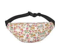 Riñonera de poliéster impermeable con cinturón ajustable, versátil bolsa cruzada para hombres y mujeres, Flores florales Corgi, Talla única