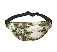 Riñonera de poliéster impermeable con cinturón ajustable, versátil bolsa cruzada para hombres y mujeres, Pavo real oriental en árbol de flores, Talla única