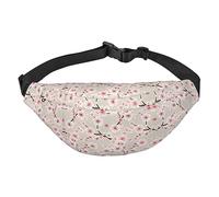 Riñonera de poliéster impermeable con cinturón ajustable, versátil bolsa cruzada para hombres y mujeres, Flores de cerezo rosa, Talla única