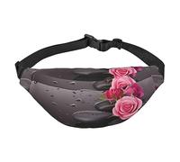 Riñonera de poliéster impermeable con cinturón ajustable, versátil bolsa cruzada para hombres y mujeres, Piedra de spa y flores de rosas, Talla única