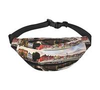 Riñonera de poliéster impermeable con cinturón ajustable, versátil bolsa cruzada para hombres y mujeres, Puente Atardecer Río Paisaje, Talla única