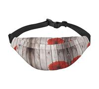 Riñonera de poliéster impermeable con cinturón ajustable, versátil bolsa cruzada para hombres y mujeres, Tablero de madera flor roja, Talla única
