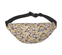 Riñonera de poliéster impermeable con cinturón ajustable, versátil bolsa cruzada para hombres y mujeres, Flor gris amarilla, Talla única