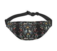 Riñonera de poliéster impermeable con cinturón ajustable, versátil bolsa cruzada para hombres y mujeres, Divertidos gatos pájaros y flores, Talla única