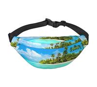 Riñonera de poliéster impermeable con cinturón ajustable, versátil bolsa cruzada para hombres y mujeres, Isla Con Playa De Arena Y Palmera, Talla única