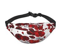 Riñonera de poliéster impermeable con cinturón ajustable, versátil bolsa cruzada para hombres y mujeres, Flor de amapola roja, Talla única