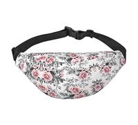 Riñonera de poliéster impermeable con cinturón ajustable, versátil bolsa cruzada para hombres y mujeres, Acuarela Blanca Floral Rosa, Talla única