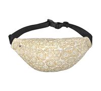 Riñonera de poliéster impermeable con cinturón ajustable, versátil bolsa cruzada para hombres y mujeres, Muchas flores doradas, Talla única