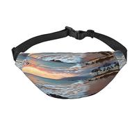 Riñonera de poliéster impermeable con cinturón ajustable, versátil bolsa cruzada para hombres y mujeres, Playa Maui Hawaii Puesta Del Sol Mar Olas Nubes, Talla única