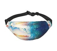 Riñonera de poliéster impermeable con cinturón ajustable, versátil bolsa cruzada para hombres y mujeres, Atardecer Mar Surfing Paisaje Marino, Talla única