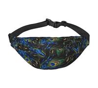 Riñonera de poliéster impermeable con cinturón ajustable, versátil bolsa cruzada para hombres y mujeres, plumas de pavo real, Talla única