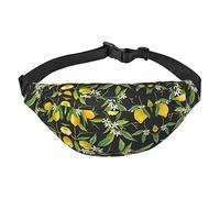Riñonera de poliéster impermeable con cinturón ajustable, versátil bolsa cruzada para hombres y mujeres, Limón y flor, Talla única