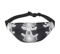 Riñonera de poliéster impermeable con cinturón ajustable, versátil bolsa cruzada para hombres y mujeres, Fantasma negro y Halloween, Talla única
