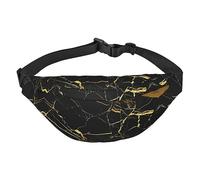 Riñonera de poliéster impermeable con cinturón ajustable, versátil bolsa cruzada para hombres y mujeres, Fondo negro y dorado, Talla única