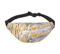 Riñonera de poliéster impermeable con cinturón ajustable, versátil bolsa cruzada para hombres y mujeres, Tinta de mármol dorado negro, Talla única